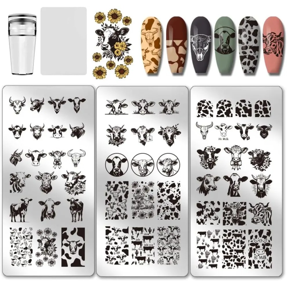 Nail Art Leopard - 3pcs Plat Stamping Kuku Bertema Sapi