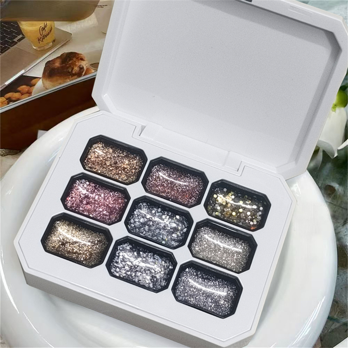 Nail Art Gliter - 1 Buah 9 Warna Gel Kutek