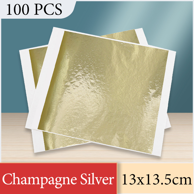 Nail Foil Transfer - Kertas Foil perak sampanye 13x13.5cm lembar
