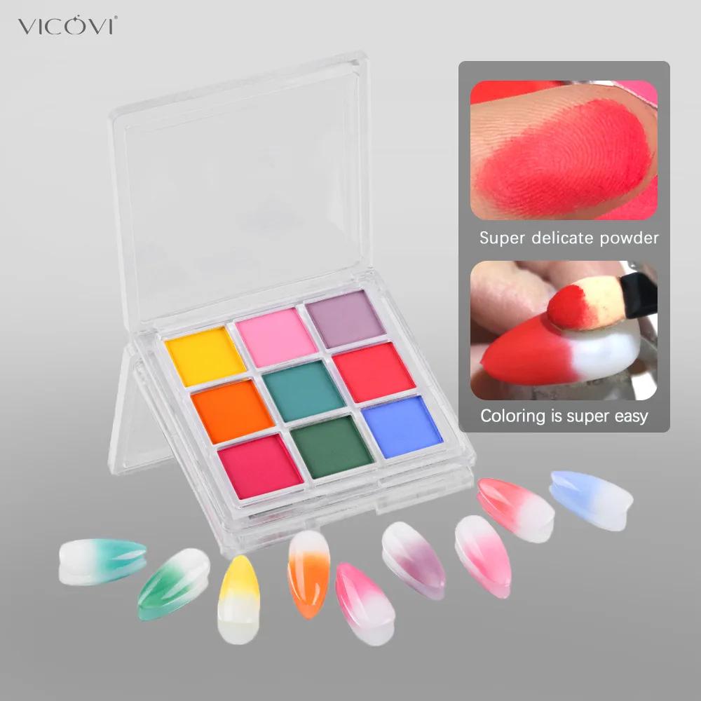Palet Pigmen Kuku 9 Warna Set  - Nail Art Ombre Glitter ulasan dan harga