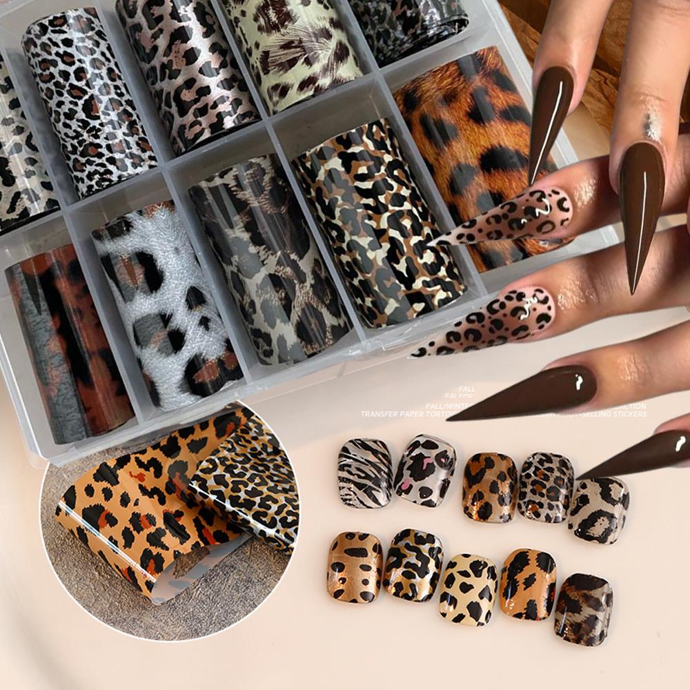10 Gulungan/Kotak Stiker Foil  - Nail Art Leopard ulasan dan harga