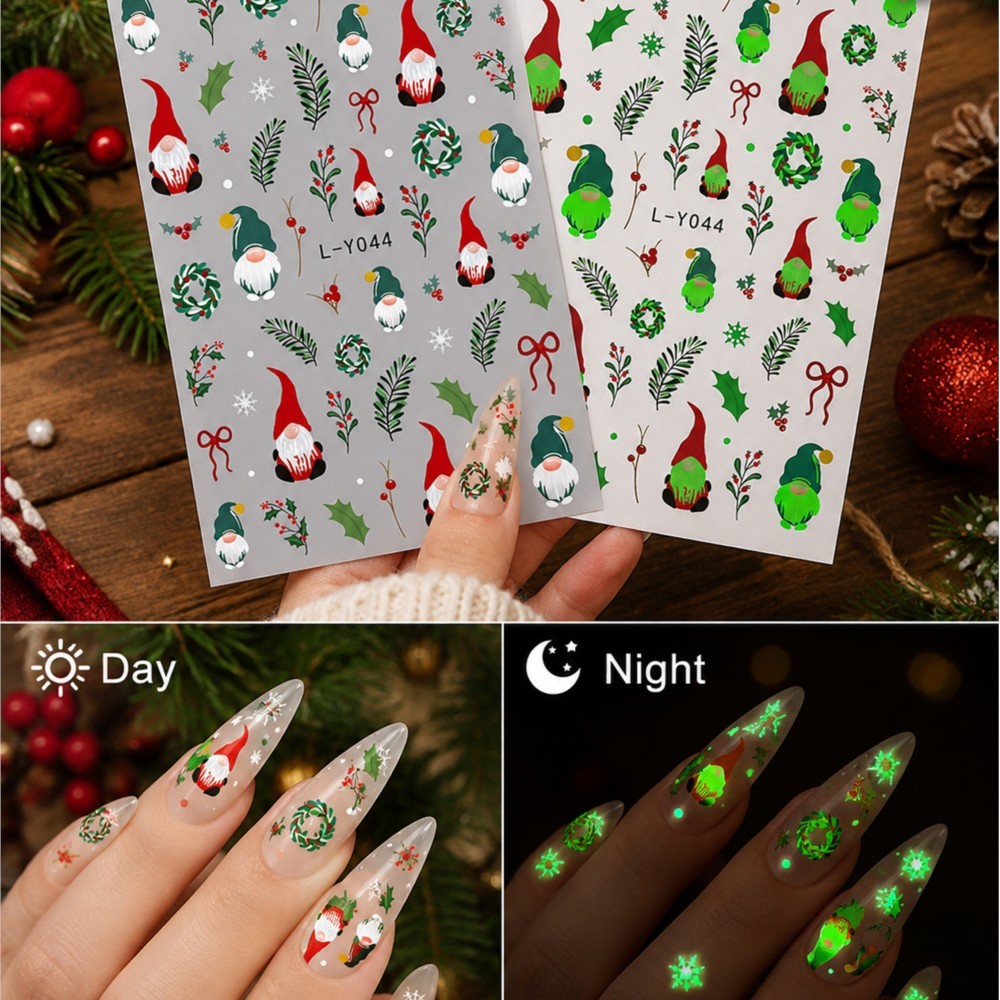 2Pcs Stiker Kuku Natal Bercaha - Nail Art Xmas ulasan dan harga