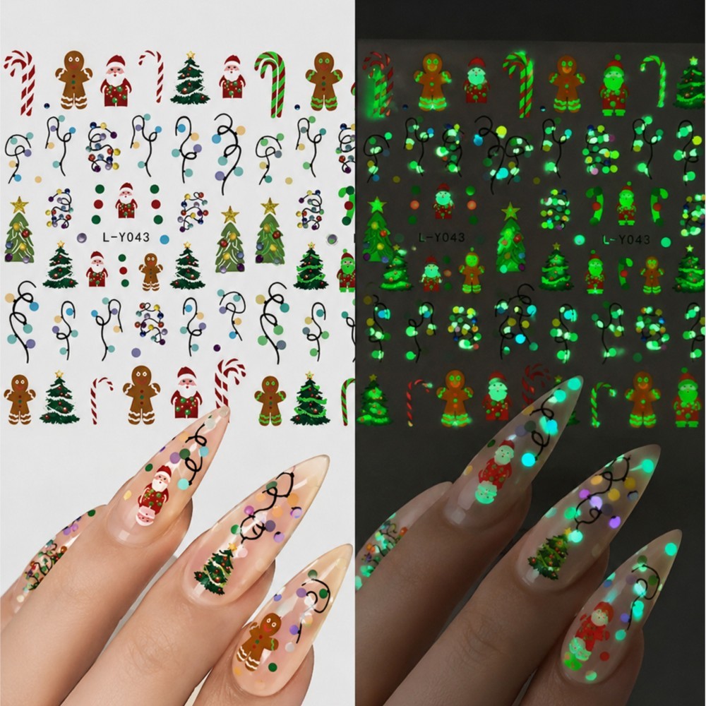 2Pcs Stiker Kuku Natal Bercaha - Nail Art Xmas ulasan dan harga