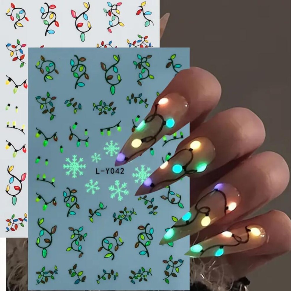 2Pcs Stiker Kuku Natal Bercaha - Nail Art Xmas ulasan dan harga