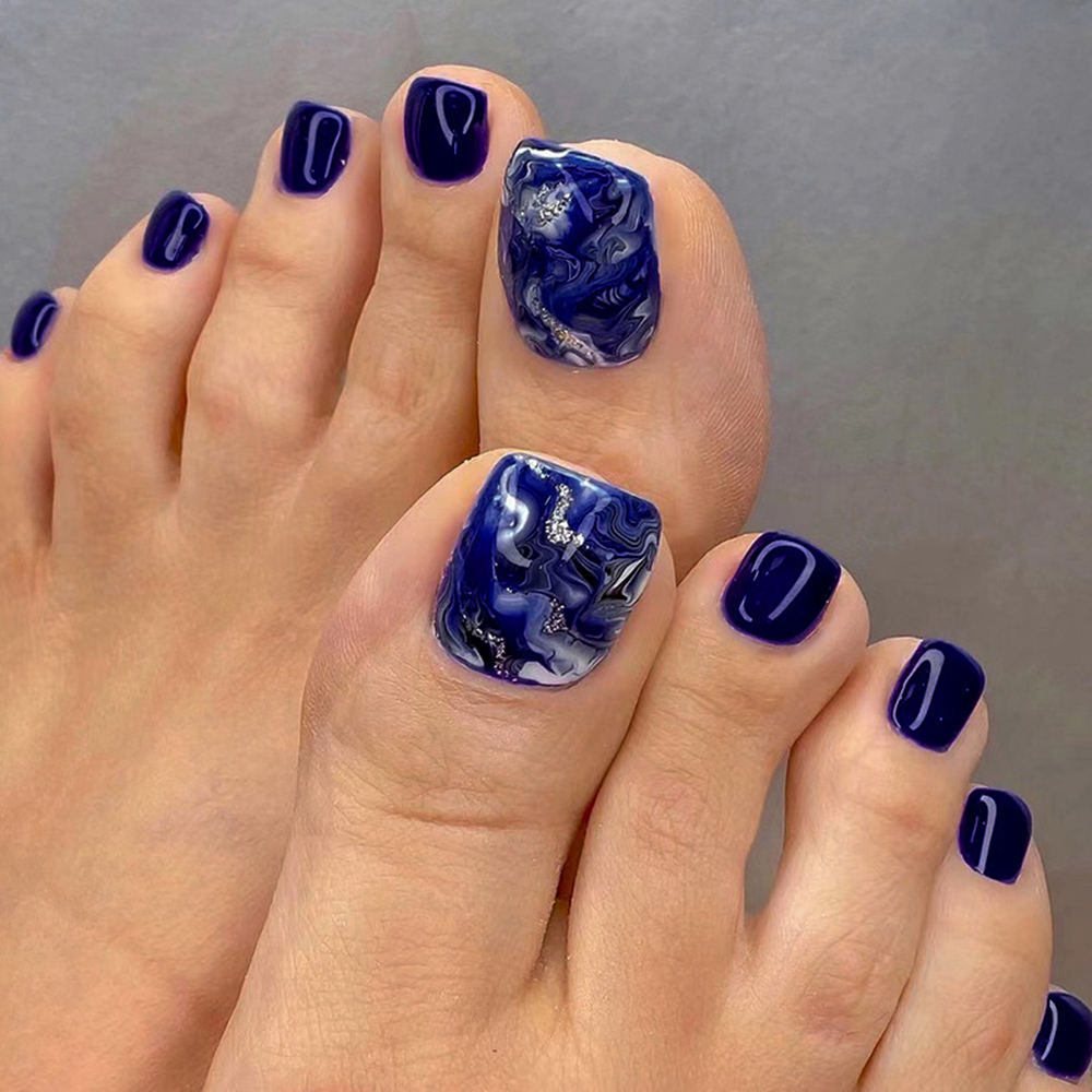 24 Buah Kuku Kaki Palsu Biru M - Nail Art Gliter ulasan dan harga