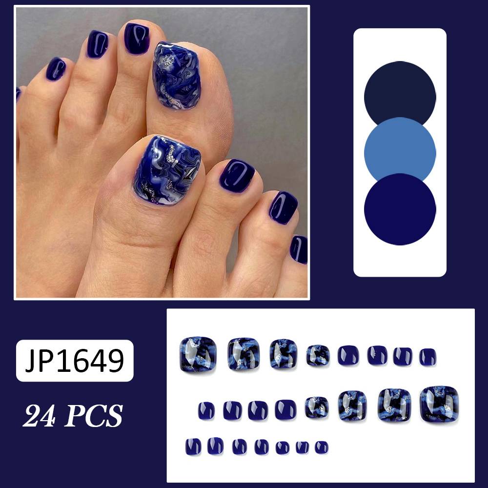 24 Buah Kuku Kaki Palsu Biru M - Nail Art Gliter ulasan dan harga
