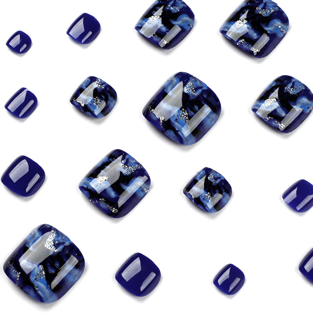 24 Buah Kuku Kaki Palsu Biru M - Nail Art Gliter ulasan dan harga