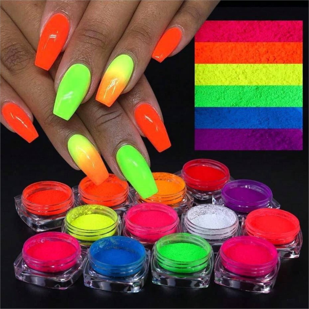1Set bubuk pigmen fosfor Neon  - Nail Art Ombre Glitter ulasan dan harga