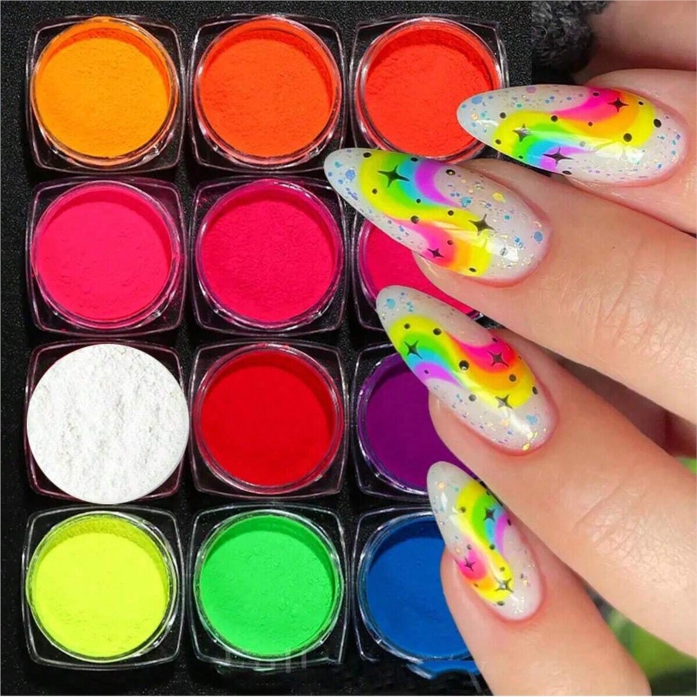 1Set bubuk pigmen fosfor Neon  - Nail Art Ombre Glitter ulasan dan harga