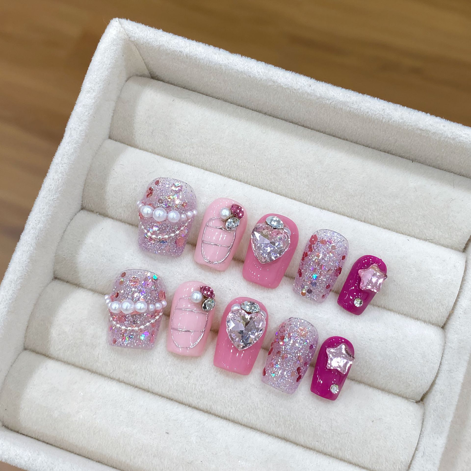Buatan tangan Tekan pada kuku  - Nail Art Gliter ulasan dan harga